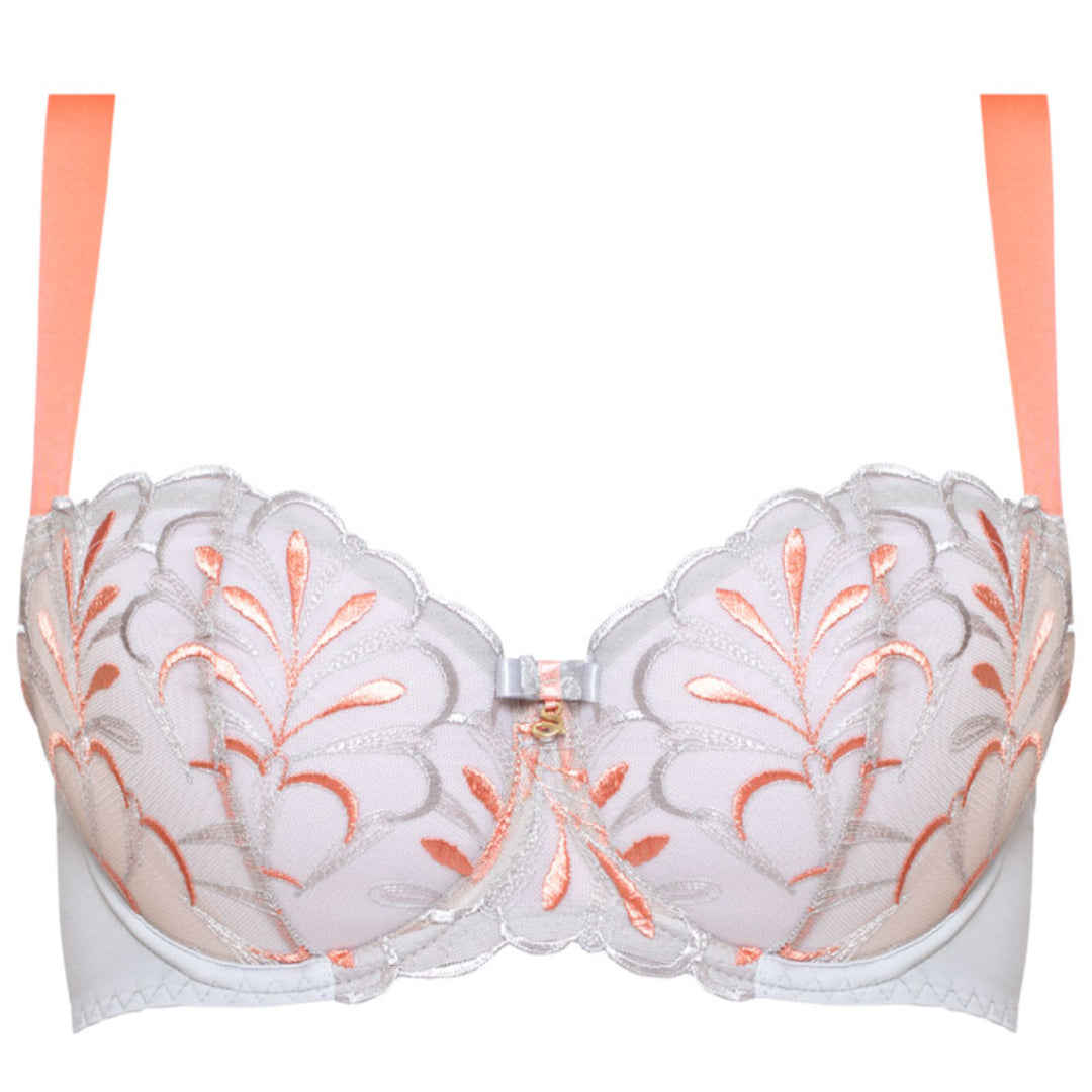 Sheer Mesh Embroidered Balconette Bra