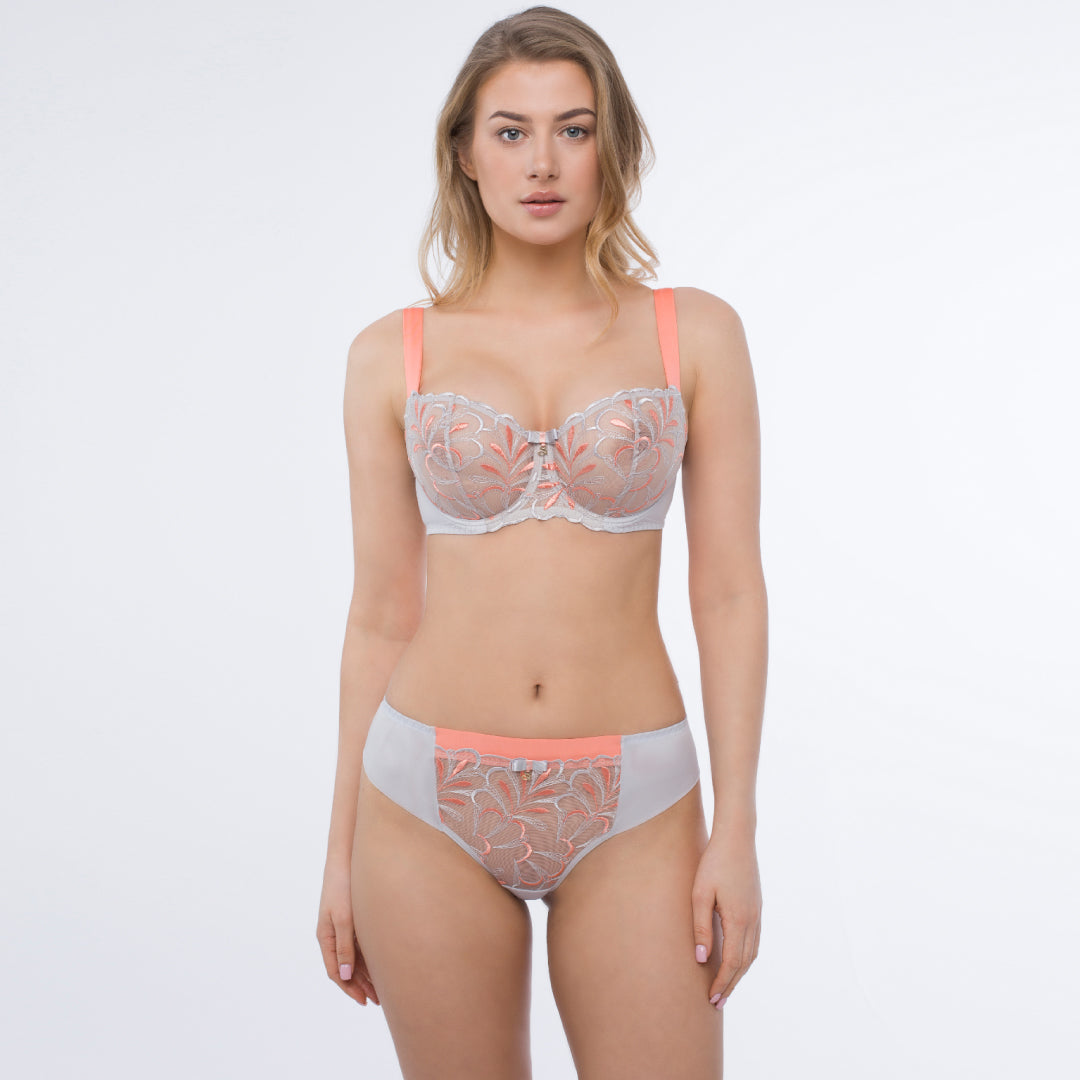 Sheer Mesh Embroidered Balconette Bra