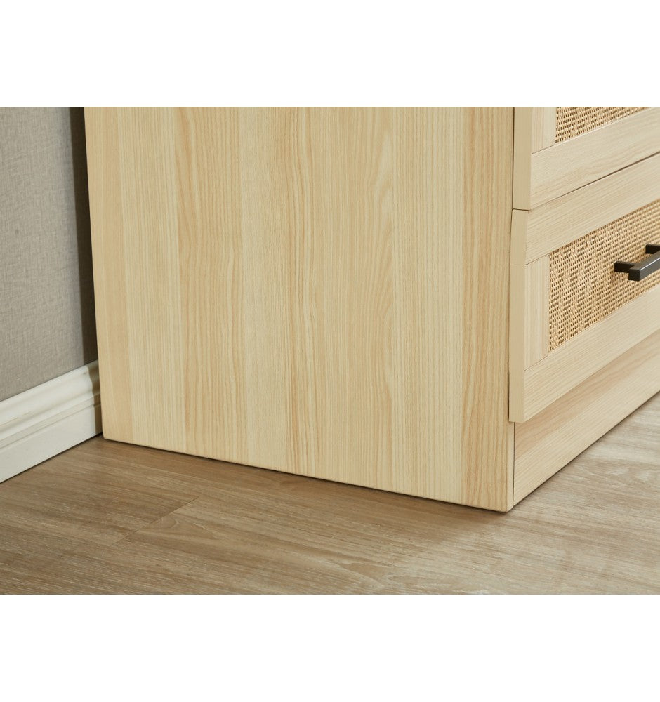 Rattan Wardrobe Closet with 3 Doors, 71H Armoire Wardrobe Closet with Mirror, Clothes Cabinet Closet Wardrobe for Bedroom, Wooden Wardrobe Cabinet with Hanging Rod, Rattan Bedroom Armoires