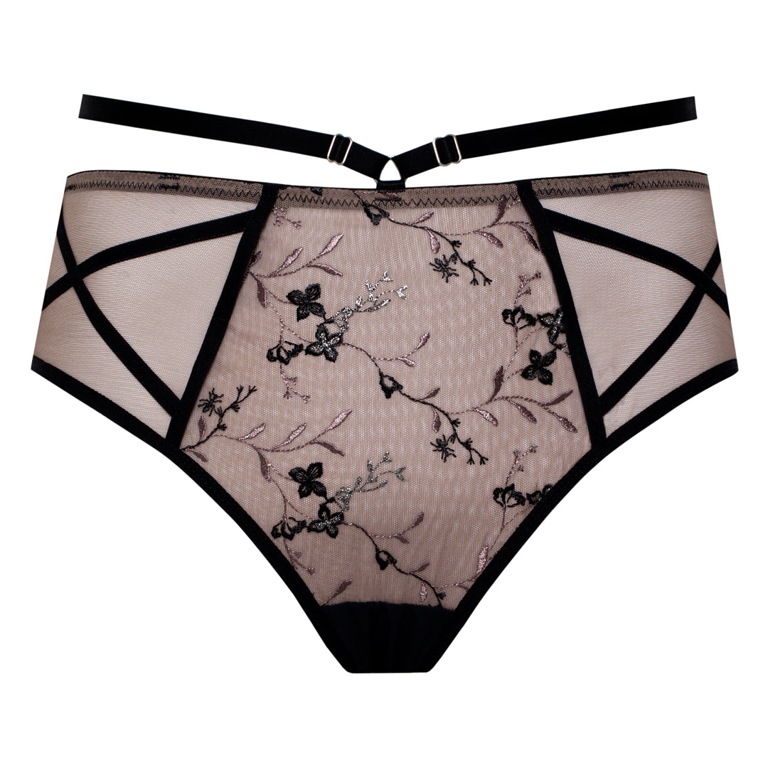 Transparent Tulle Embroidered Bikini Panty Full Coverage