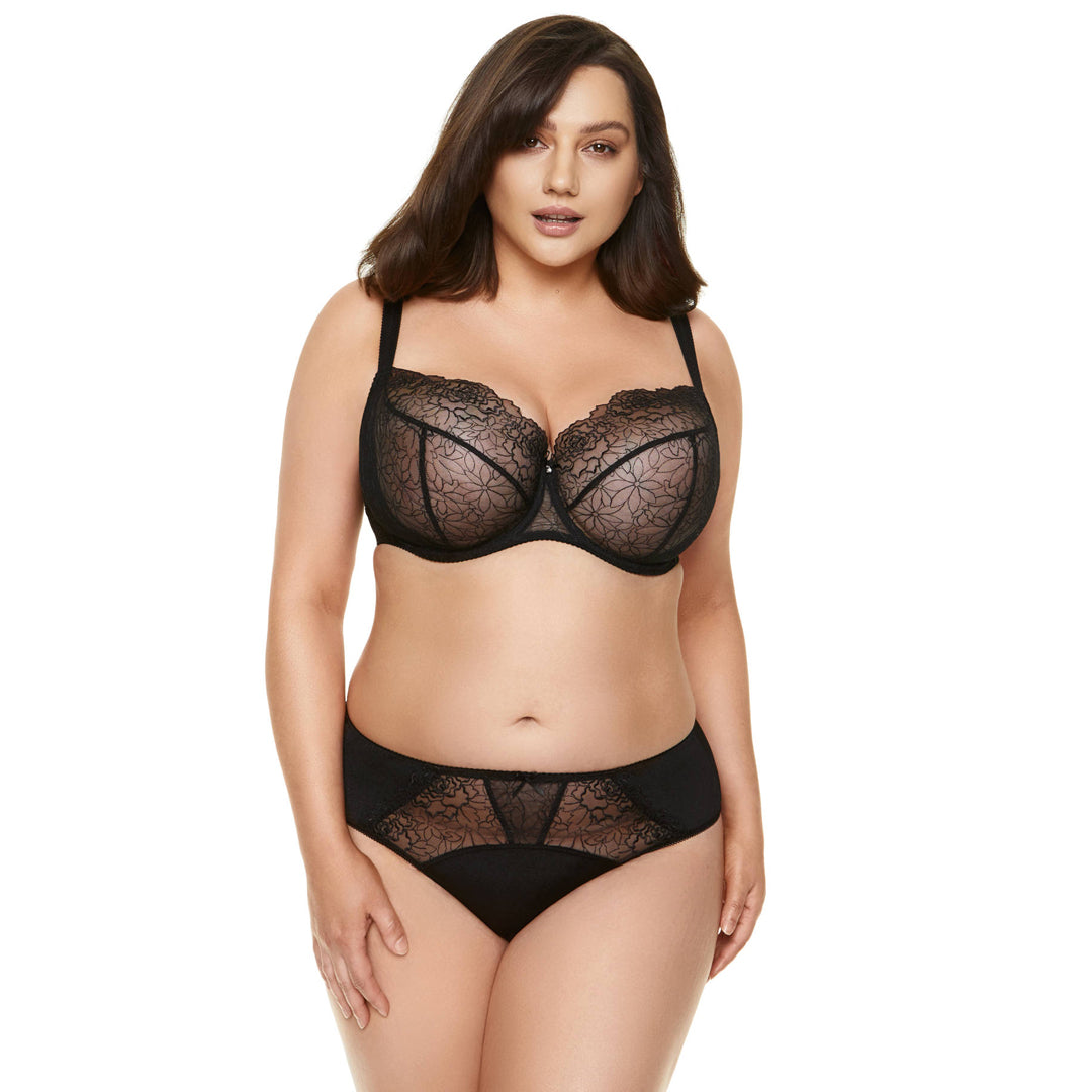 Semi Sheer Lace Low Rise Bikini Panty with Floral Embroidery
