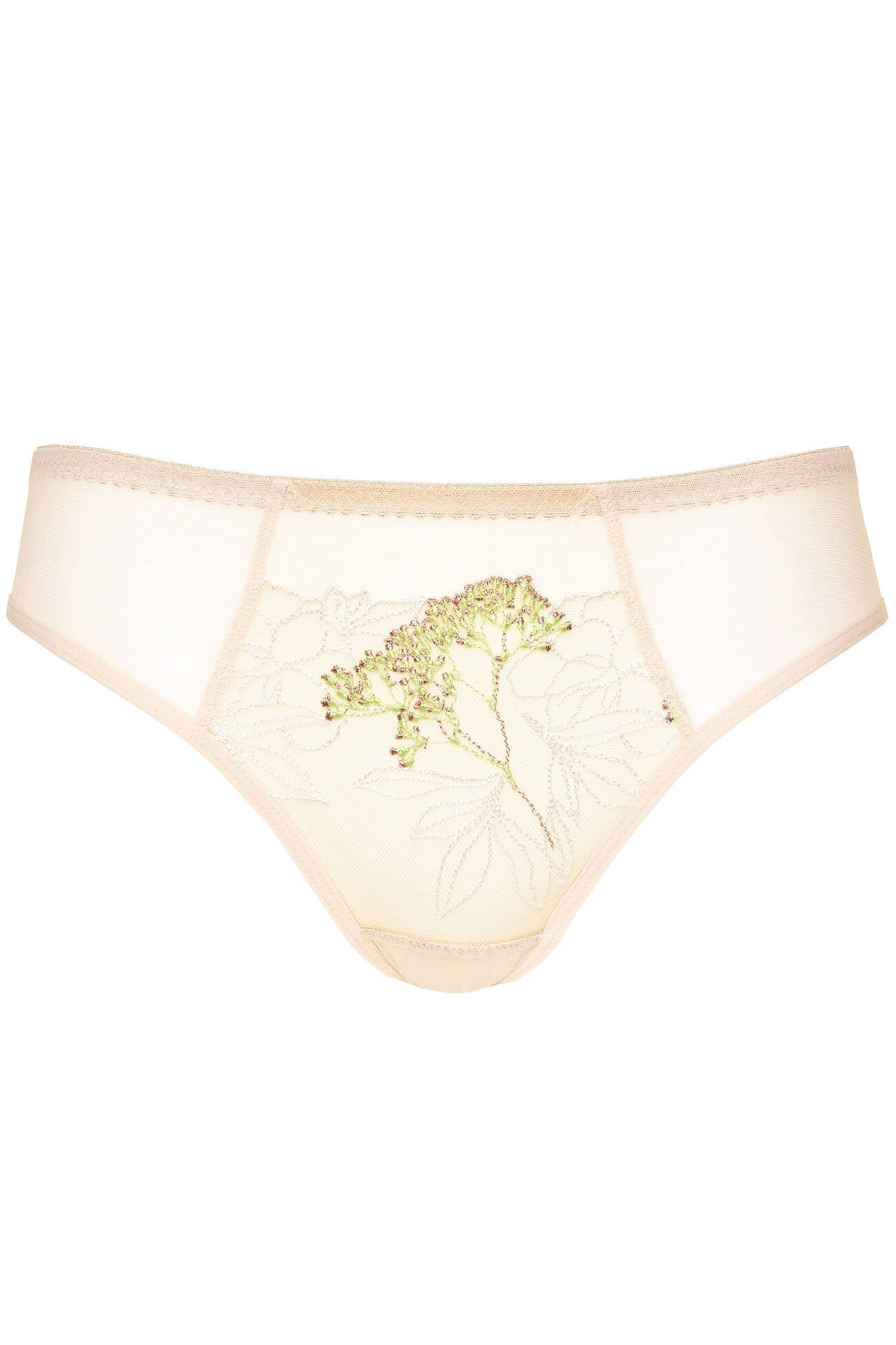 Sheer Mesh Bikini Panty with Embroidery