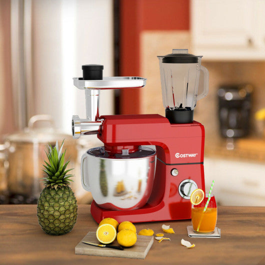 3-in-1 Multi-functional 6-speed Tilt-head Food Stand Mixer-Red
