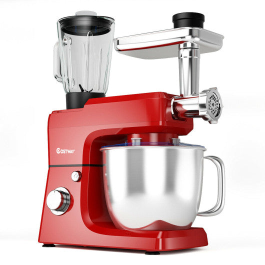 3-in-1 Multi-functional 6-speed Tilt-head Food Stand Mixer-Red