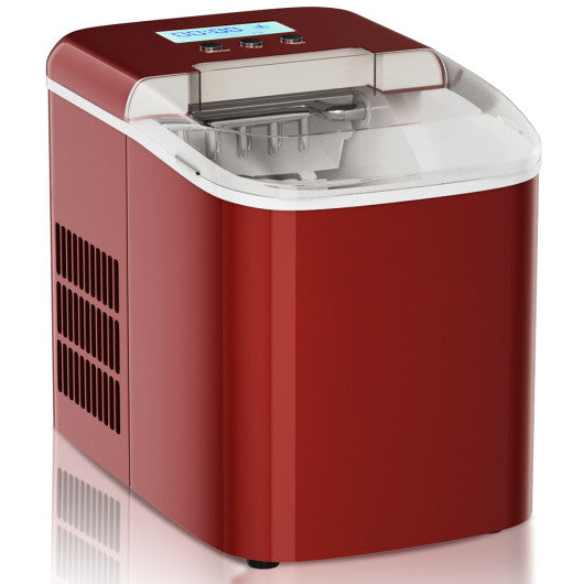 26 lbs Countertop LCD Display Ice Maker with Ice Scoop-Red
