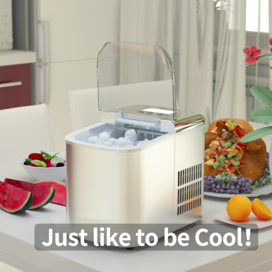 26 lbs Countertop LCD Display Ice Maker with Ice Scoop-Sliver
