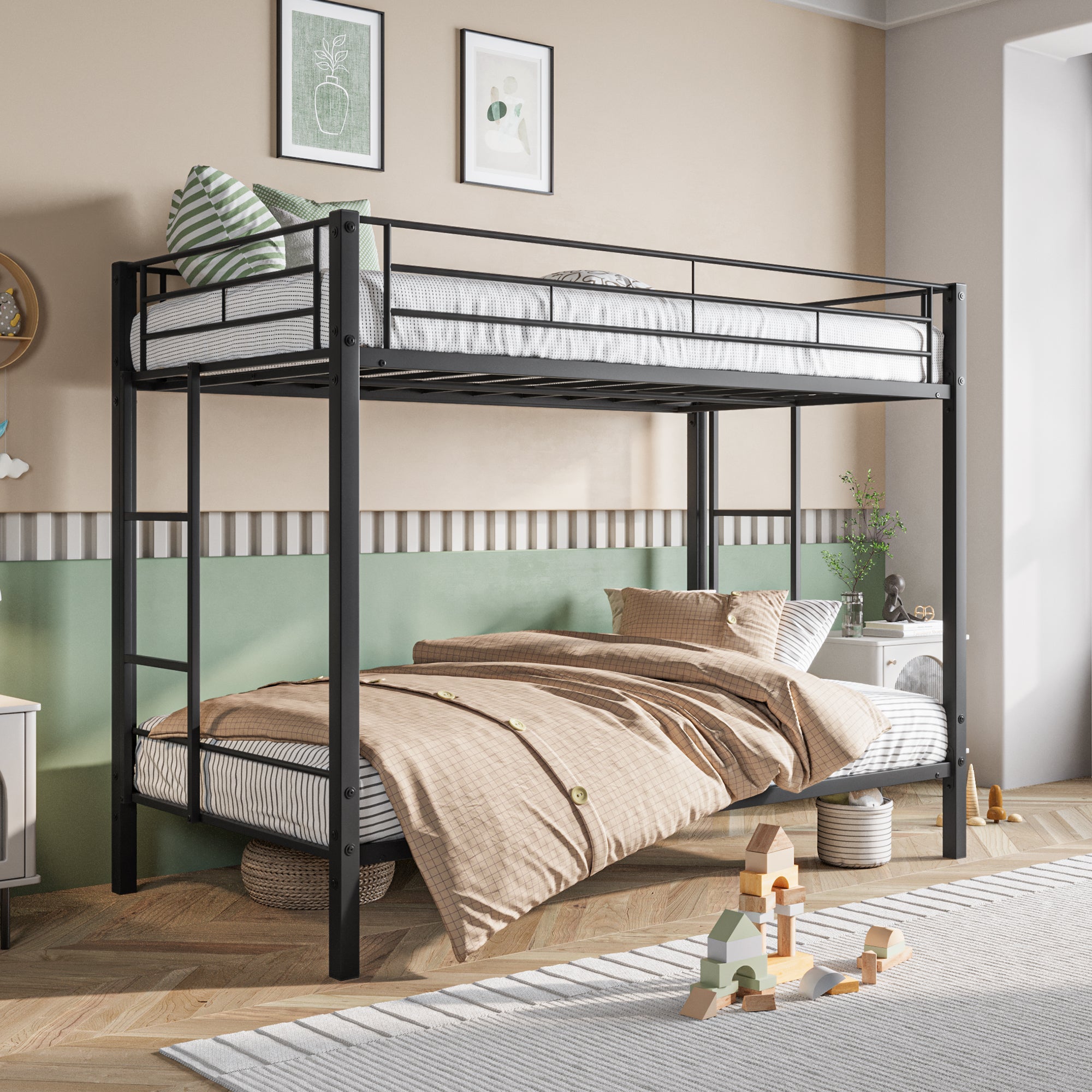 Heavy Duty Easy Assembly Twin Sized Full Metal Bunk Bedframe with Ladder_0