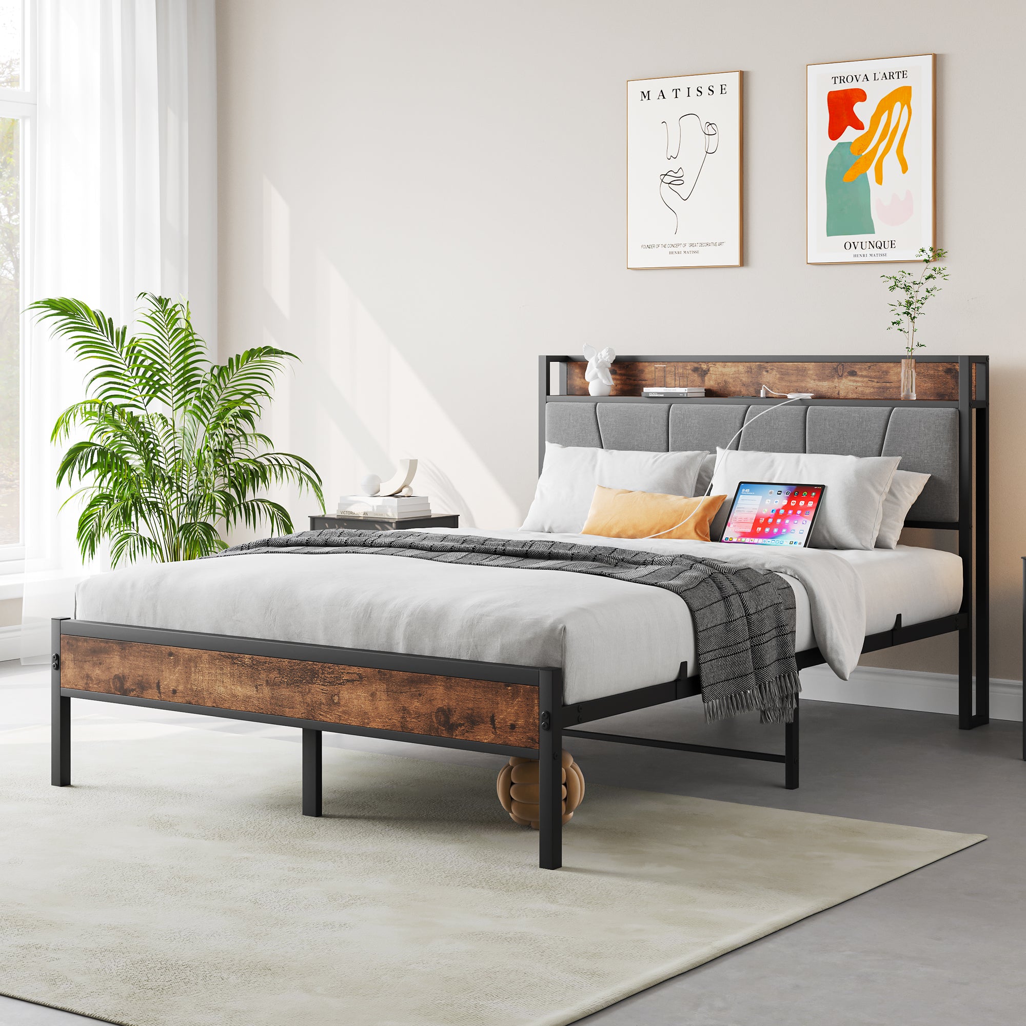 Full-Sized Easy Assembly Full Metal Vintage Platform Bed Frame- Black_1