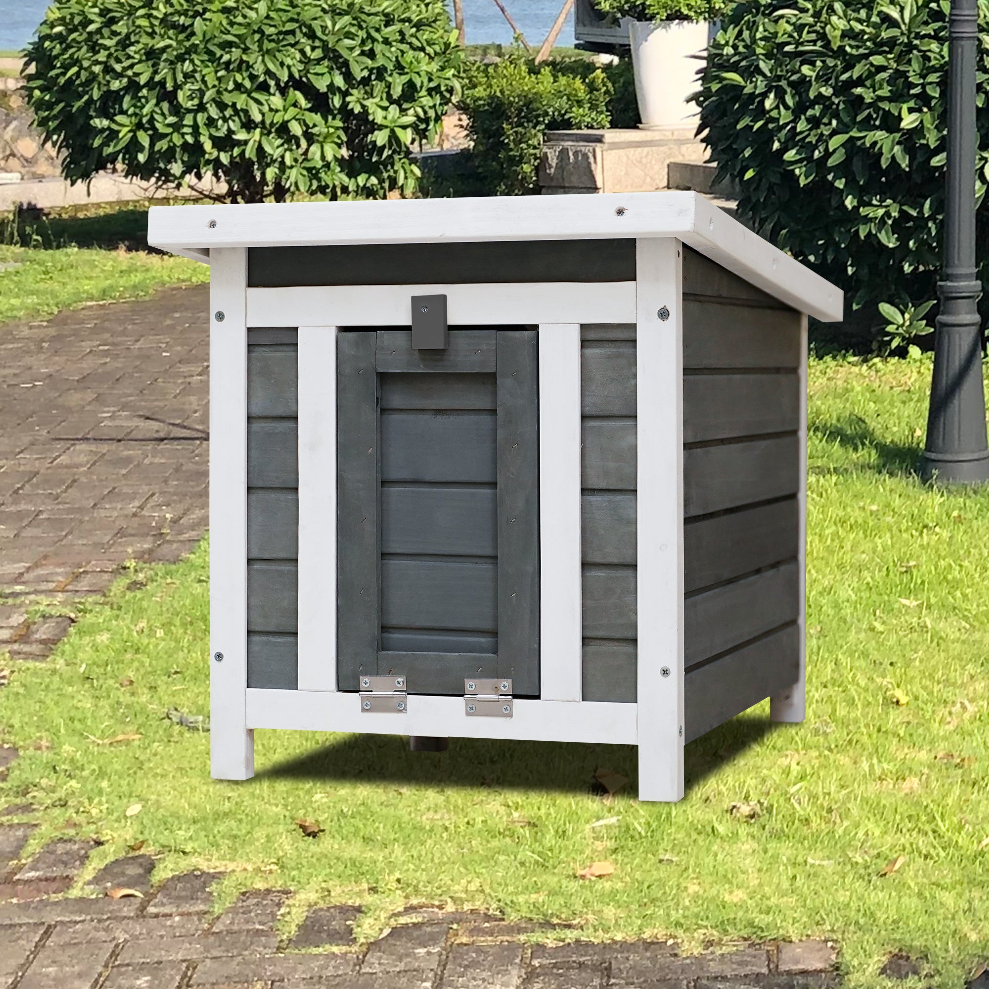 Weatherproof Wooden Outdoor Rabbit Hutch Lockable Animal House- Grey_0