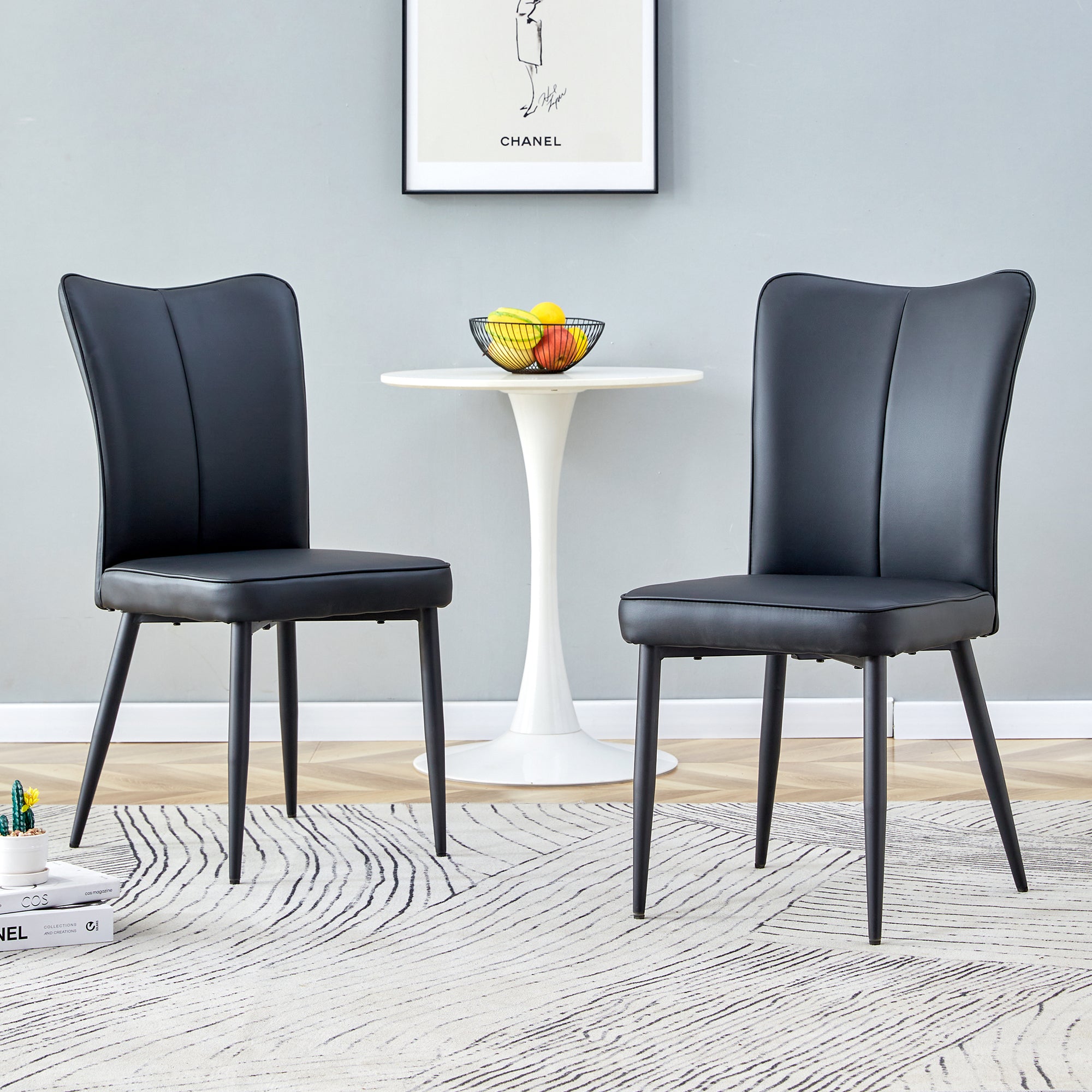 Simple Design PU Leather Upholstered Modern Kitchen Dining Chair- Black_1