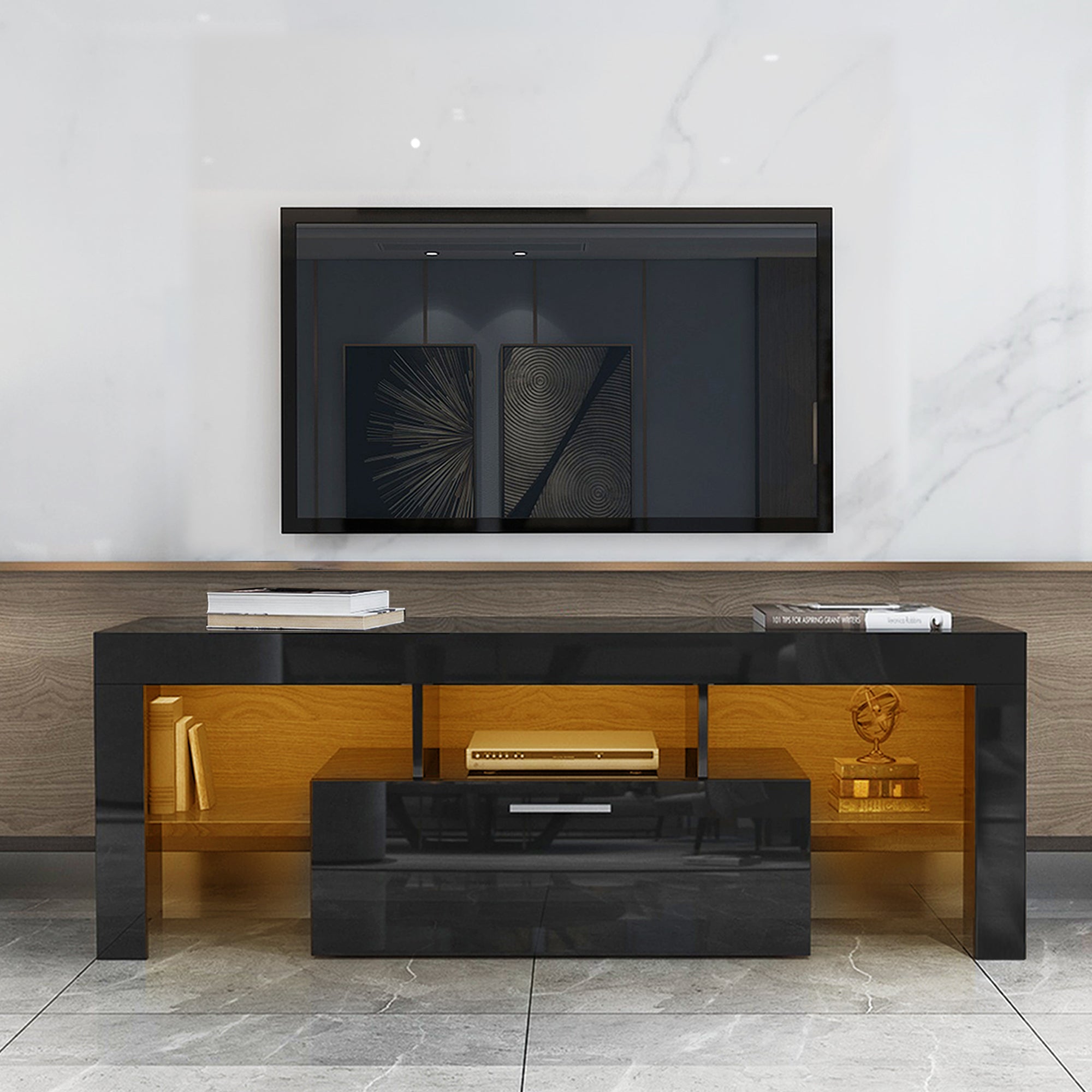 Modern TV Console Storage Media TV Organizing Cabinet Worktop- Black_1