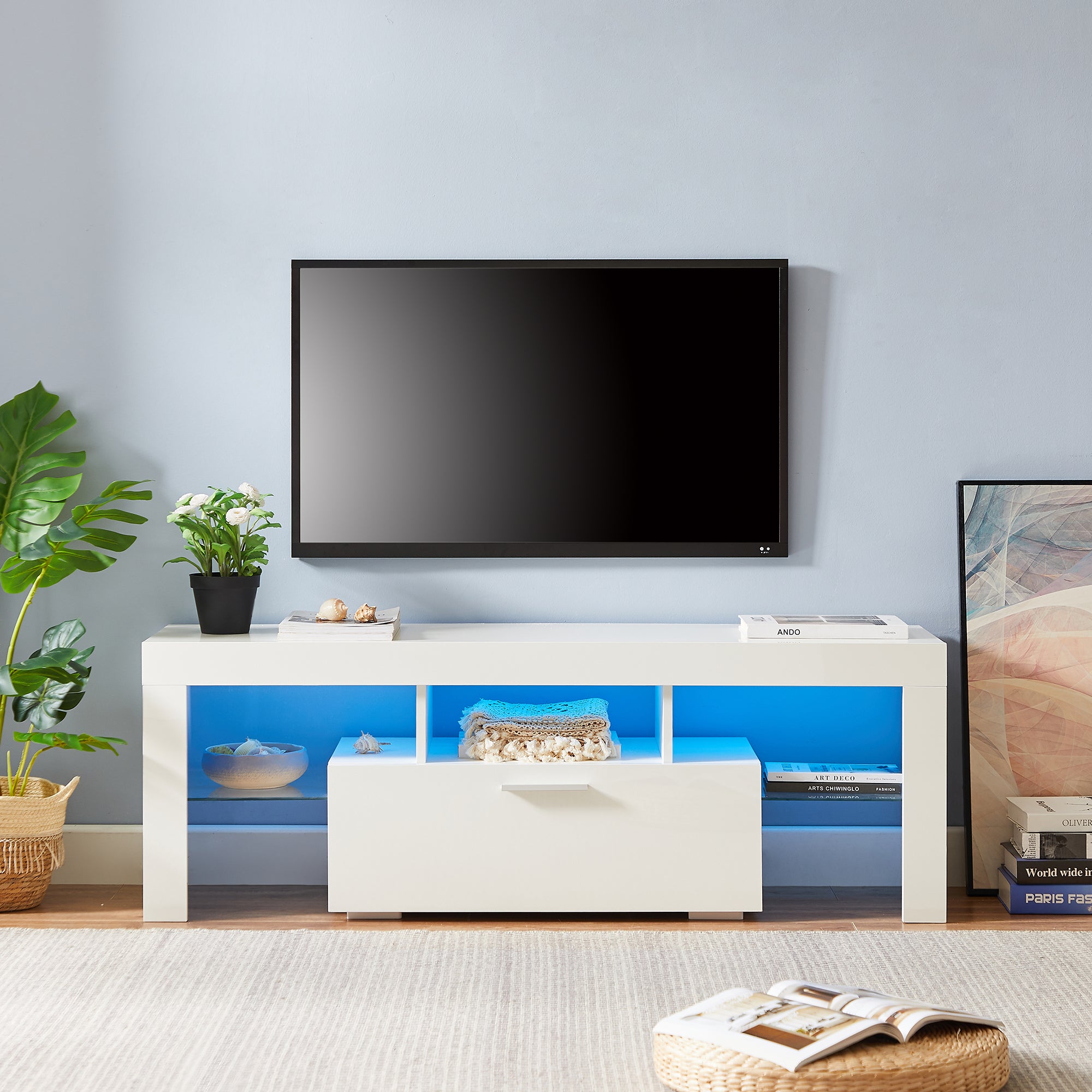 Modern TV Console Storage Media TV Organizing Cabinet Worktop- White_1