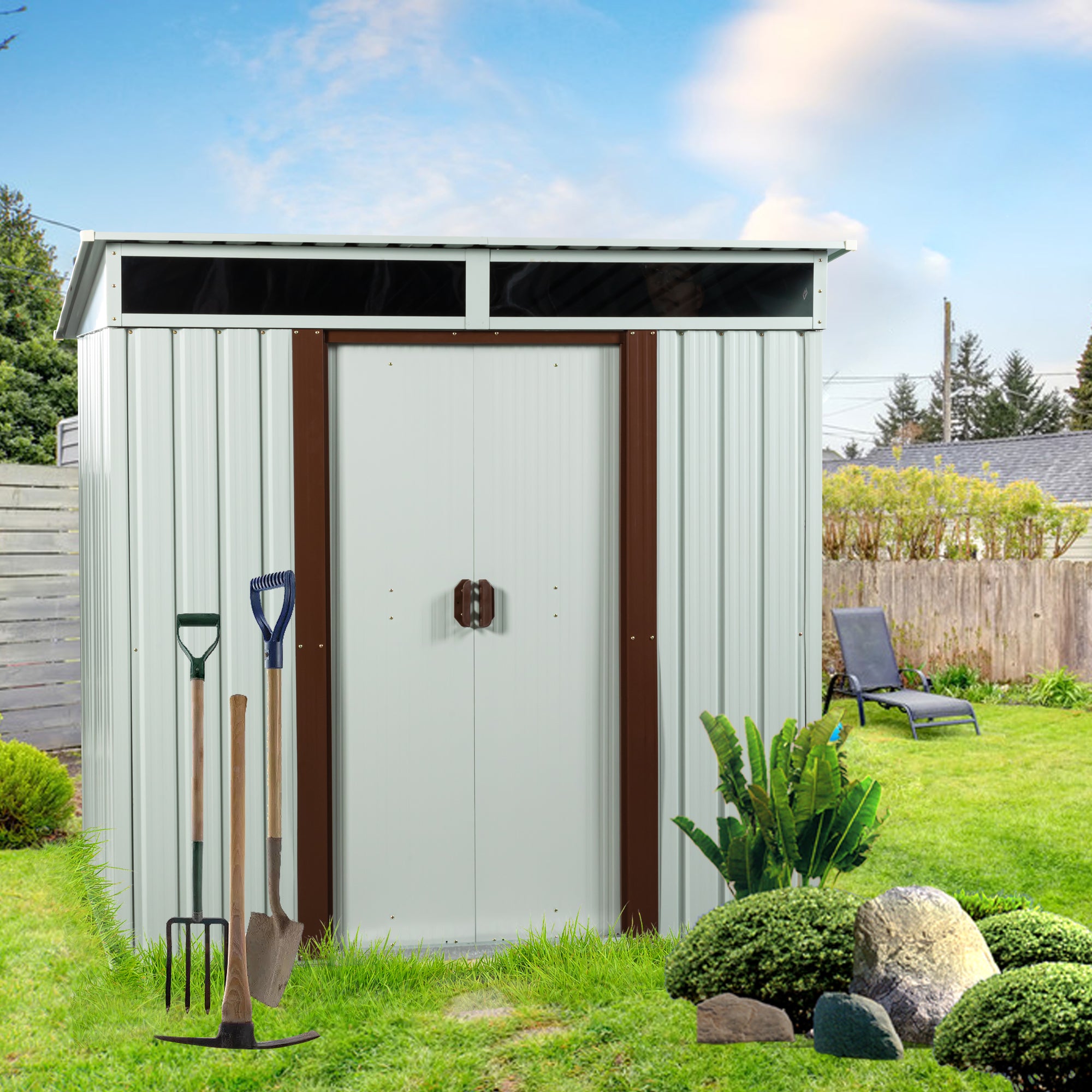 6ft x 5ft Outdoor Storage Shed for Garden with Lockable Sliding Door-White_0