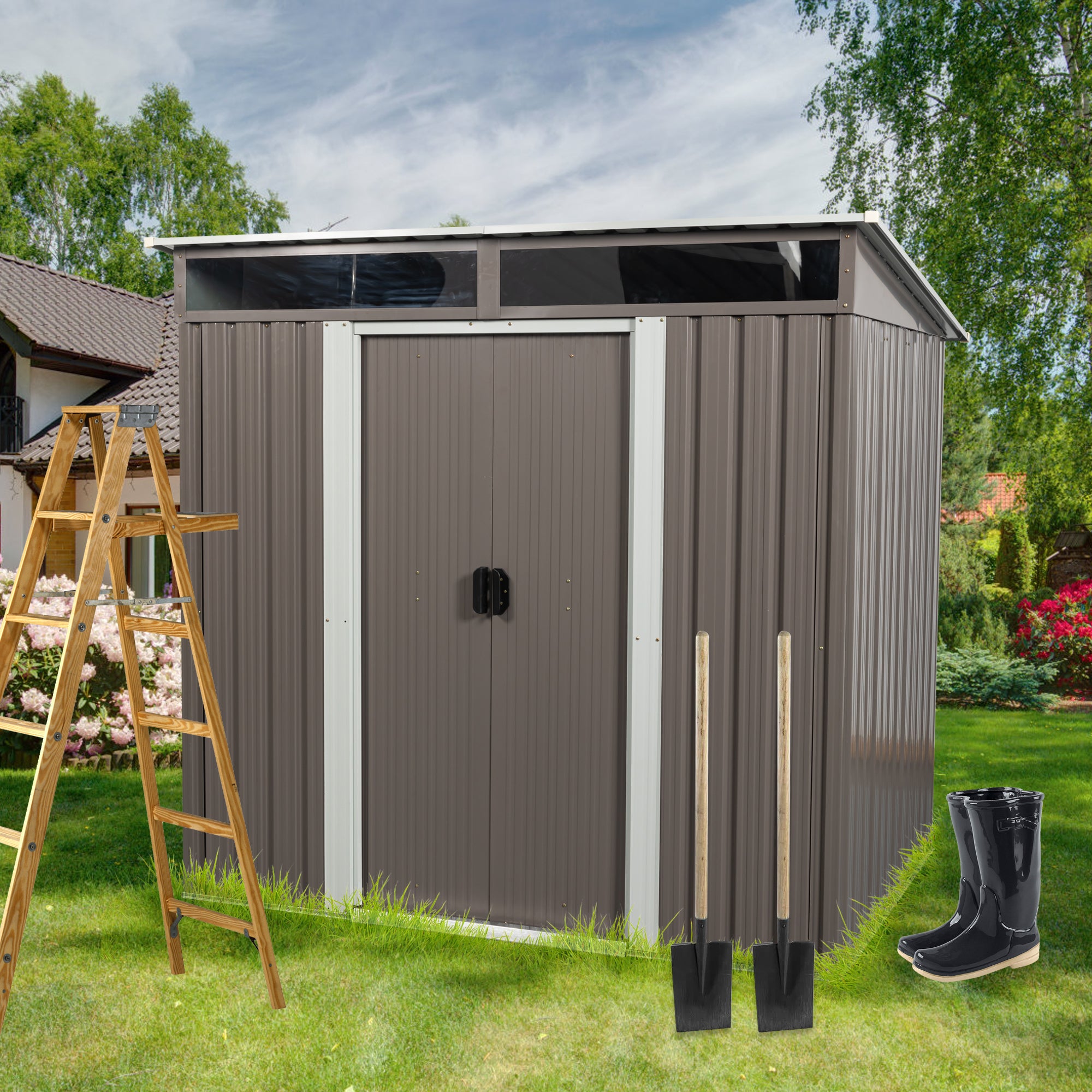 6ft x 5ft Modern Outdoor Storage Shed for Garden with Lockable Sliding Door_0
