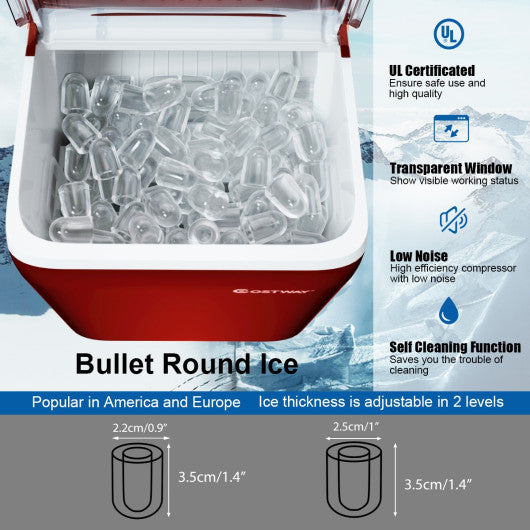 44 lbs Portable Countertop Ice Maker Machine with Scoop-Red
