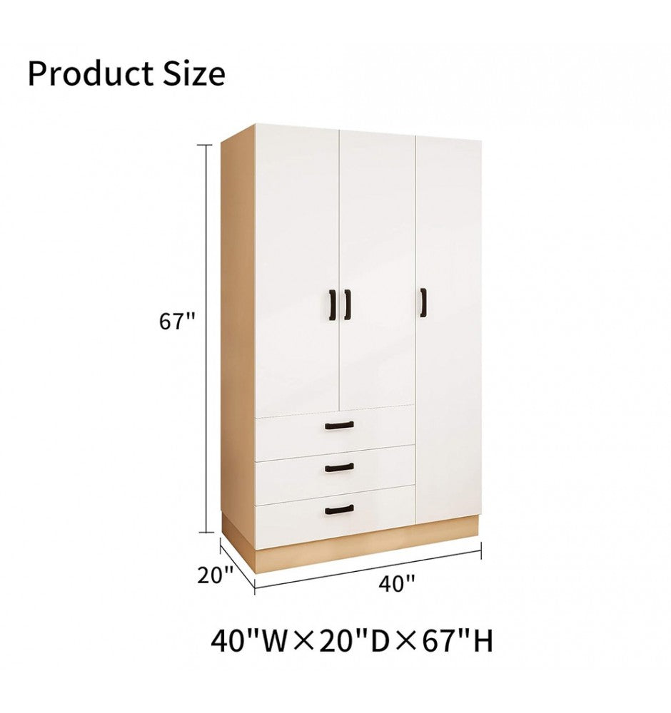 Armoire Wardrobe Closet, Wardrobe Closet with 3 Doors, Bedroom Armoires with Hanging Rod, Wardrobe Cabinet with 3 Drawer, Closet Cabinet with 3 Storage Cabinets, Armoire(40W x 20D x 67H)