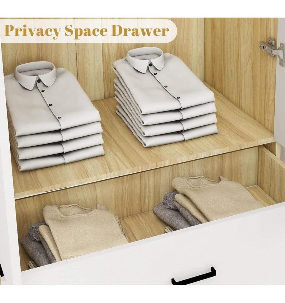 69 High Closet Drawers for Clothes Cabinet Closet Wardrobe for Bedroom, Bedroom Armoire Wardrobe Closet with Mirror, Wood Armoire Wardrobe Closet with 3 Door Wooden Wardrobe Closet White