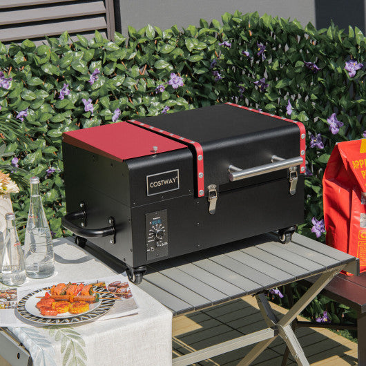 Movable Pellet Grill and Smoker with Temperature Probe-Black