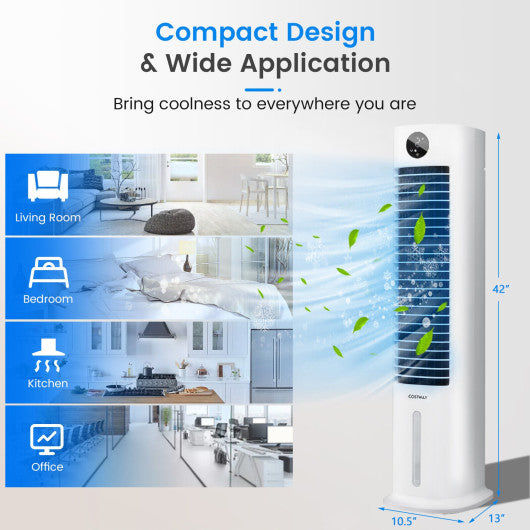 42 Inch 3-in-1 Portable Evaporative Air Cooler Tower Fan with 9H Timer Remote-White