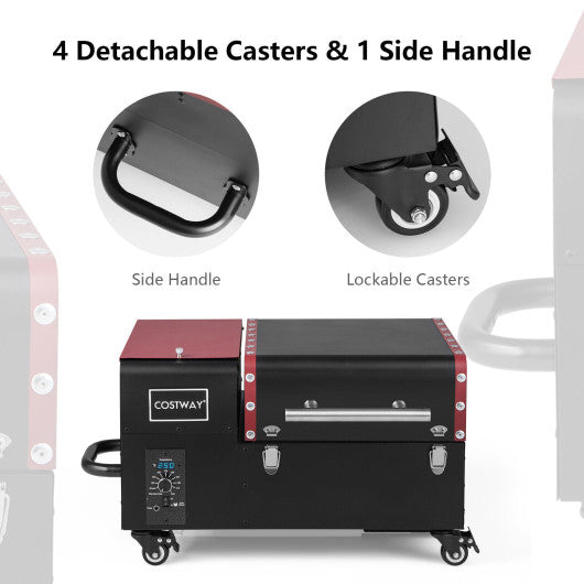 Movable Pellet Grill and Smoker with Temperature Probe-Black