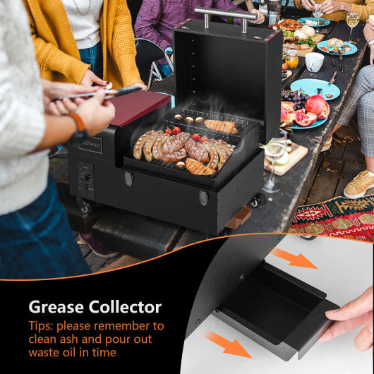 Movable Pellet Grill and Smoker with Temperature Probe-Black