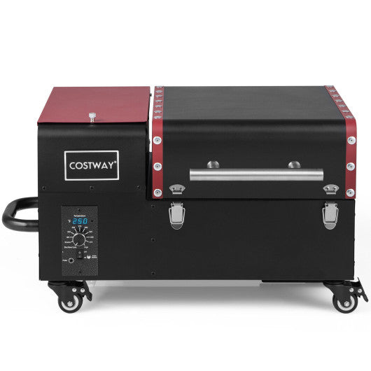 Movable Pellet Grill and Smoker with Temperature Probe-Black