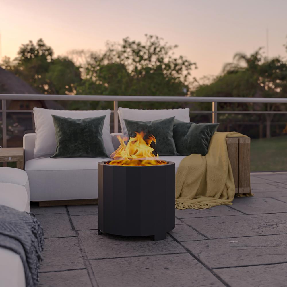19.5 inch Smokeless Outdoor Firepit, Natural Wood, Black
