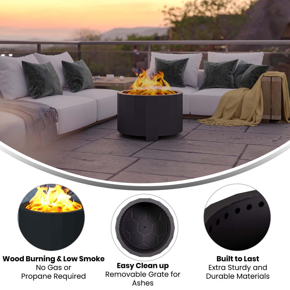 27 inch Smokeless Outdoor Firepit, Natural Wood, Black