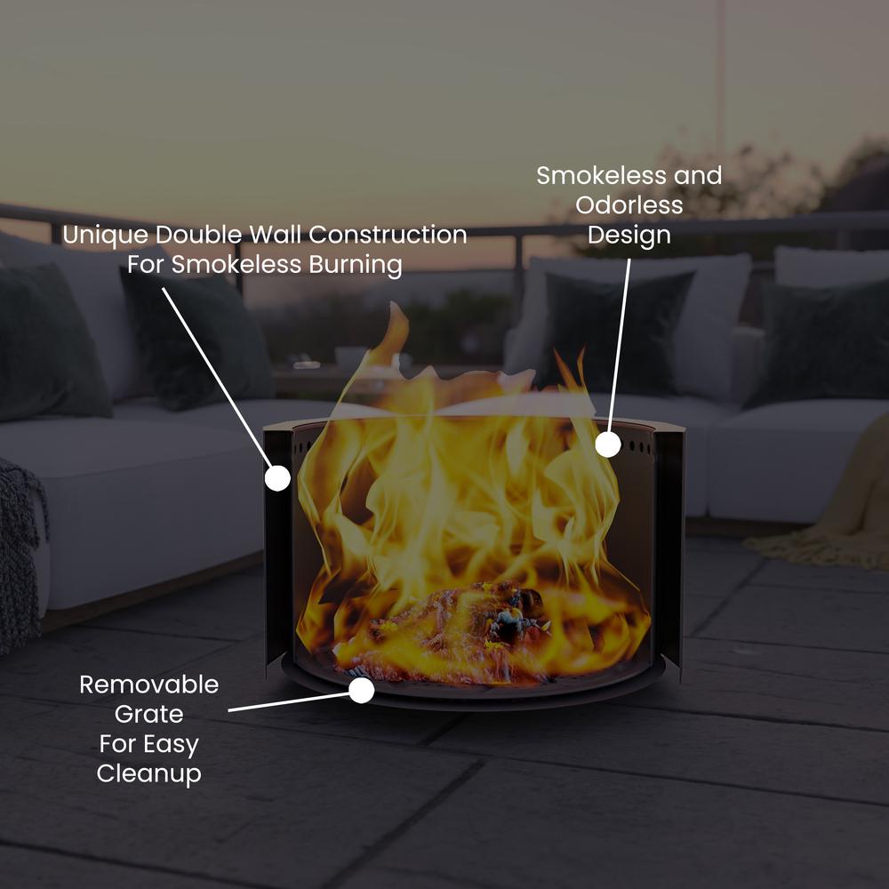 27 inch Smokeless Outdoor Firepit, Natural Wood, Black