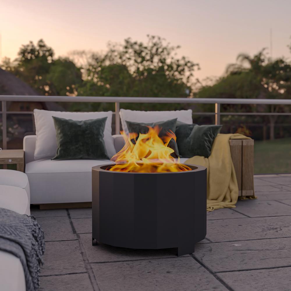 27 inch Smokeless Outdoor Firepit, Natural Wood, Black