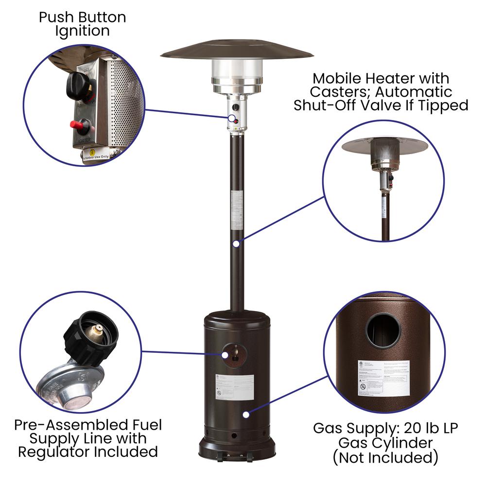 Bronze Stainless Steel Propane Heater with Wheels-7.5 Feet Tall
