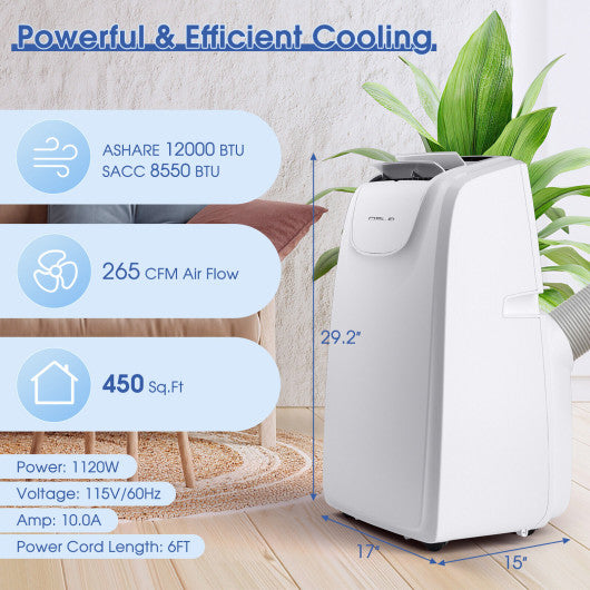 3-in-1 Portable Air Conditioner with Cooling Fan Dehumidifier Function-12000 BTU