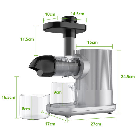 Horizontal Slow Masticating Extractor Juicer with Brush-Silver