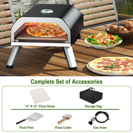 15000 BTU Foldable Pizza Oven with Pizza Peel Stone and Cutter-Black