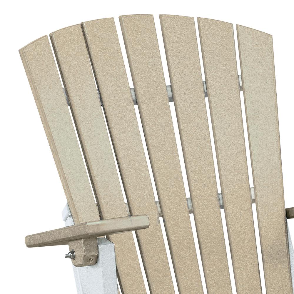 OS Home and Office Model 519WWWT Fan Back Folding Adirondack Chair in Weatherwood with a White Base, Made in the USA