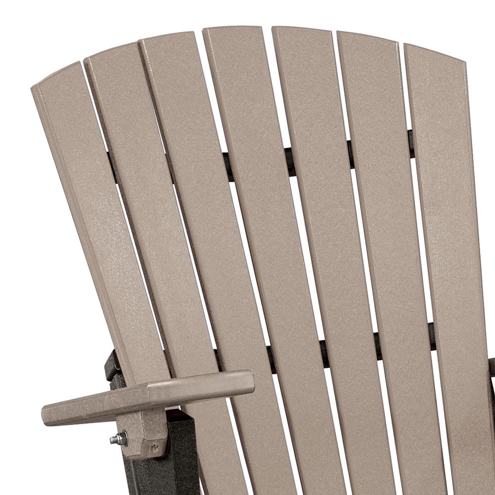 OS Home and Office Model 519WWBK Fan Back Folding Adirondack Chair in Weatherwood with a Black Base, Made in the USA