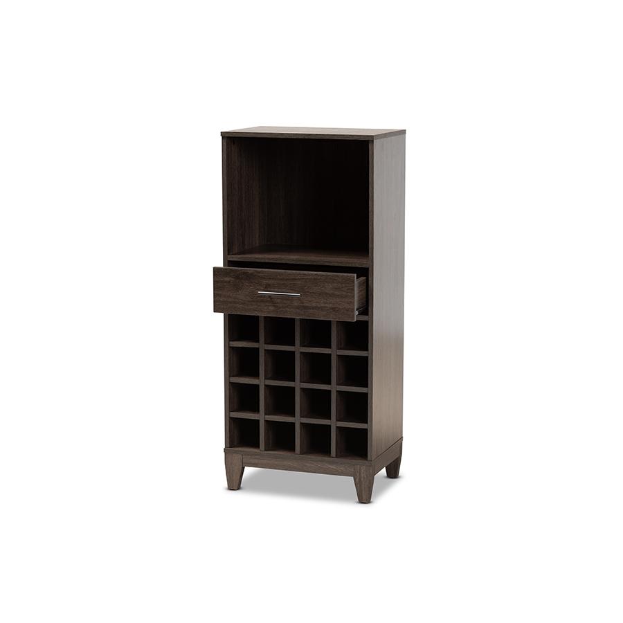 Dark Brown Finished Wood 1-Drawer Wine Storage Cabinet