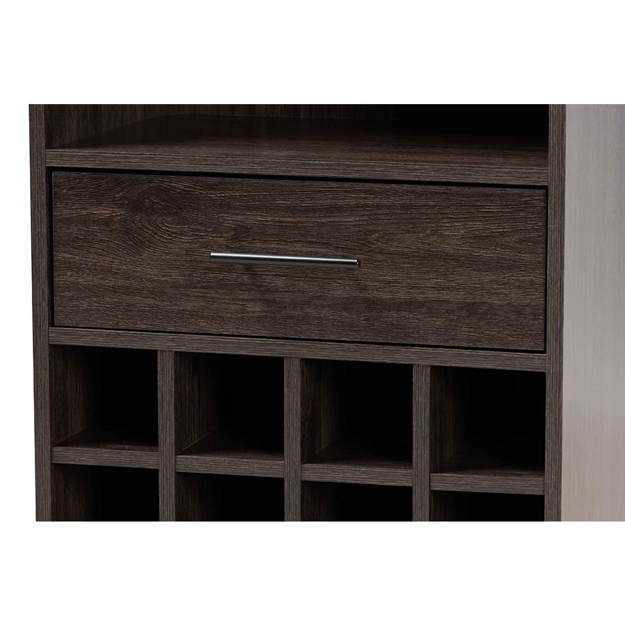 Dark Brown Finished Wood 1-Drawer Wine Storage Cabinet