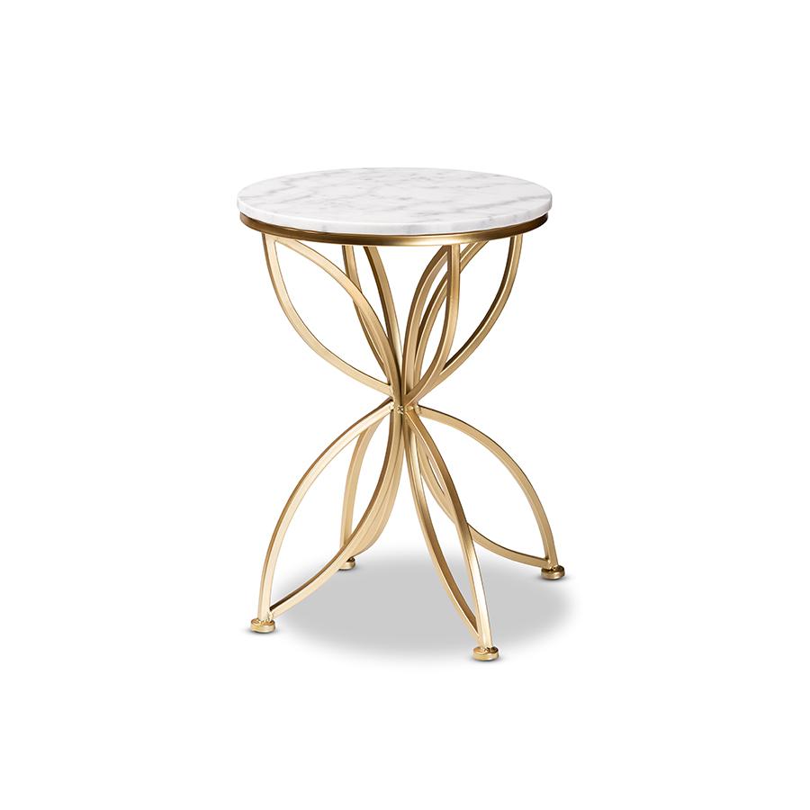 Gold Finished Metal End Table with Marble Tabletop