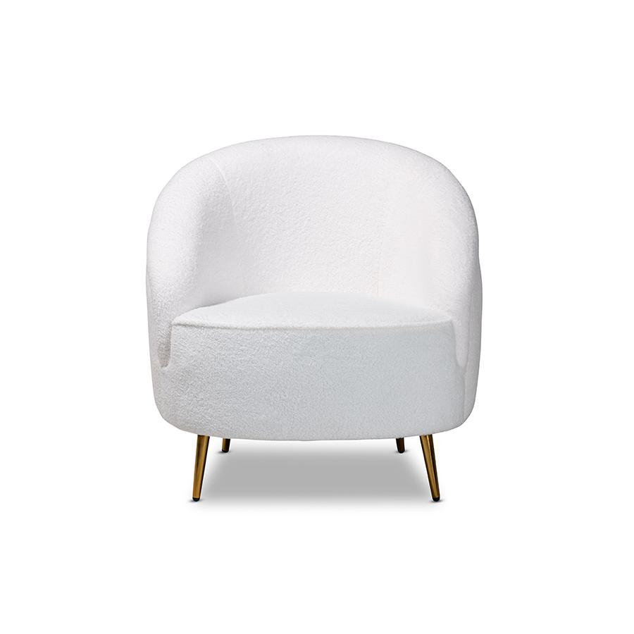 White Boucle Upholstered and Gold Finished Metal Accent Chair
