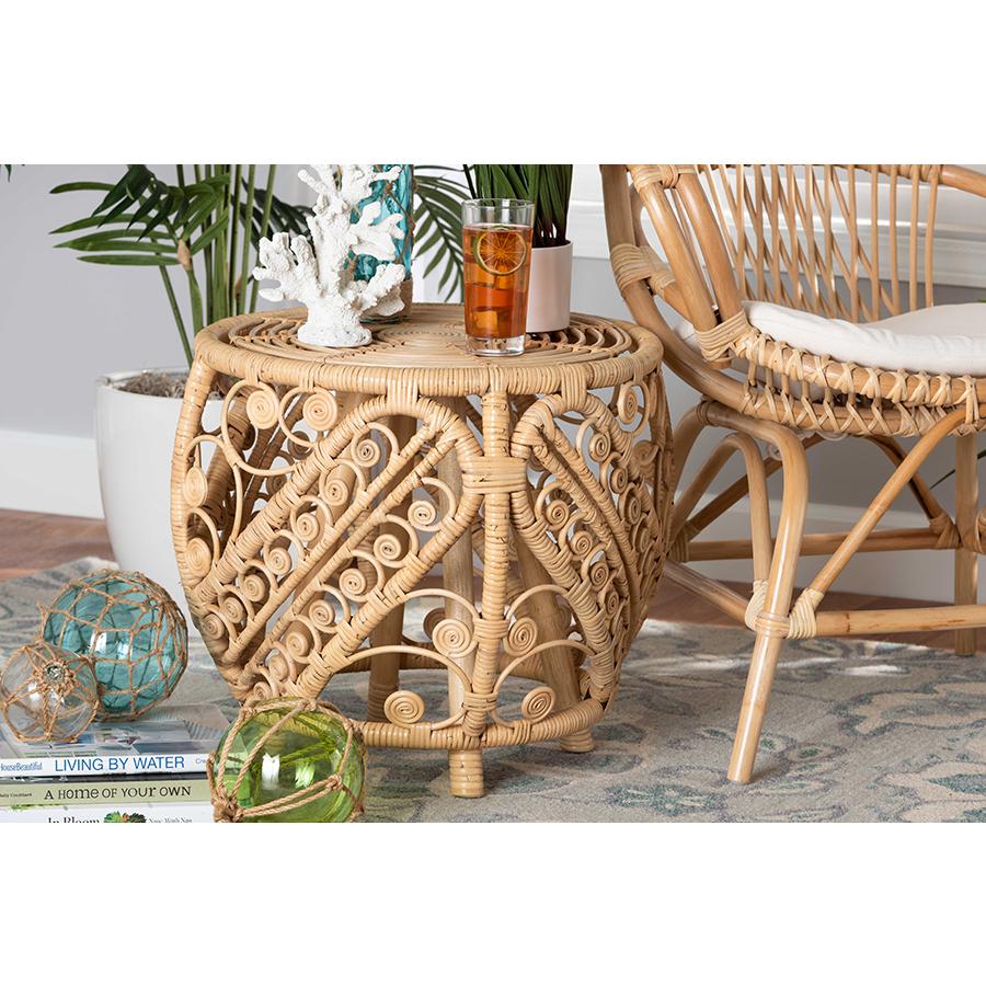 bali & pari Saranna Modern Bohemian Natural Brown Finished Rattan End Table