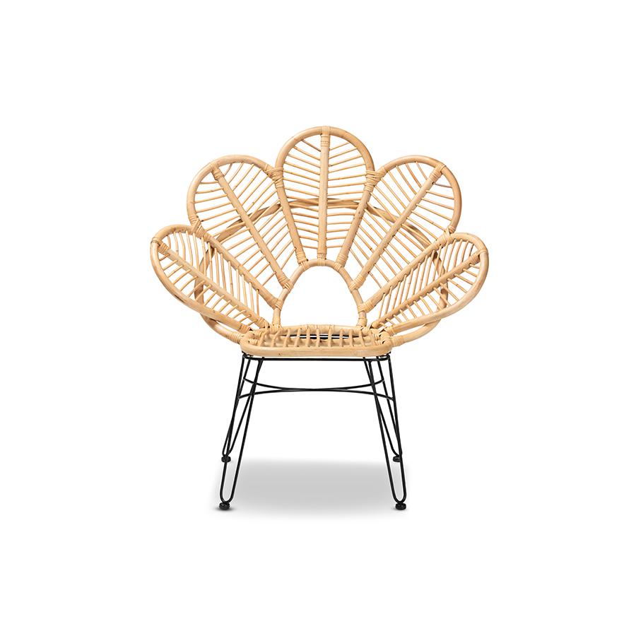 Bohemian Natural Brown Rattan and Black Metal Accent Chair