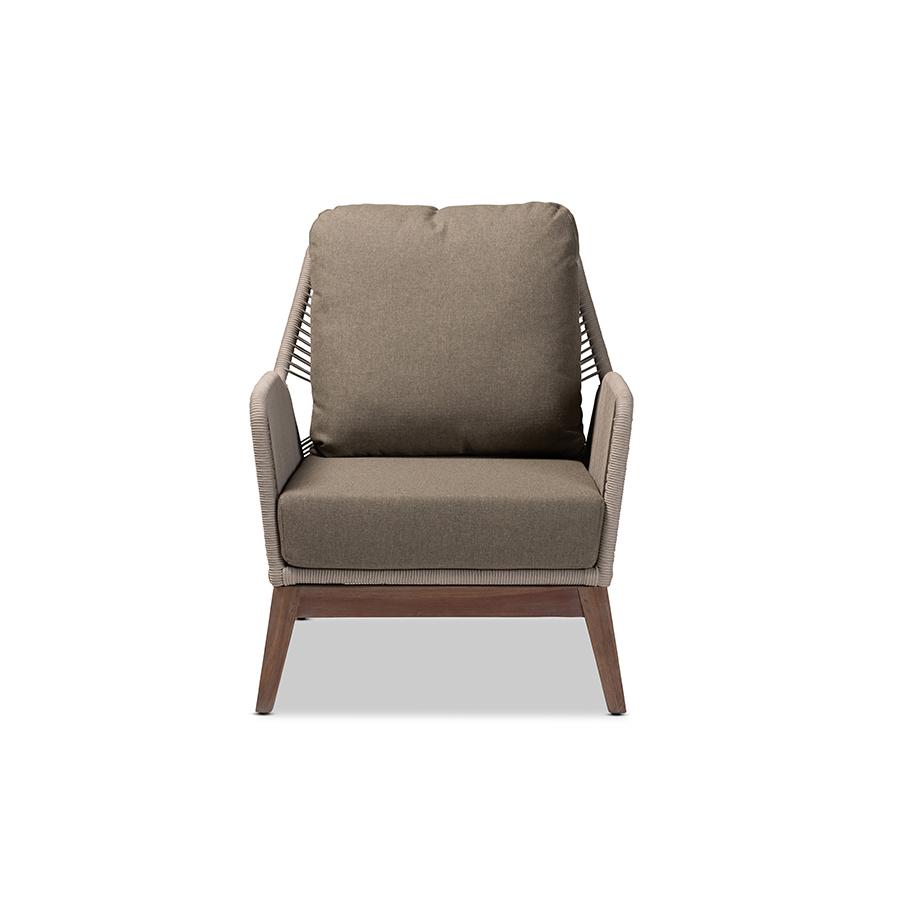 Jennifer Mid-Century Transitional Grey Woven Rope Mahogany Accent Chair