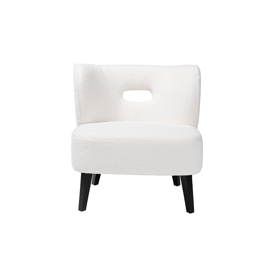 Ivory Boucle Upholstered and Black Finished Wood Accent Chair