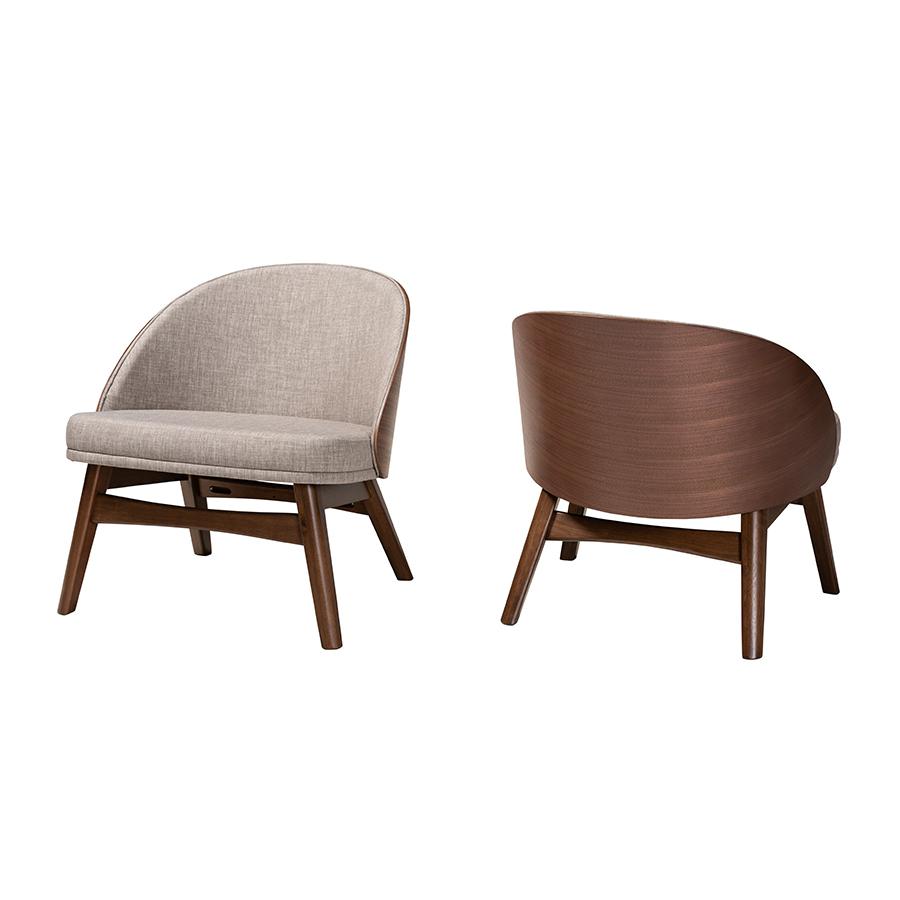Grey Fabric and Walnut Brown Finished Wood 2-Piece Accent Chair Set
