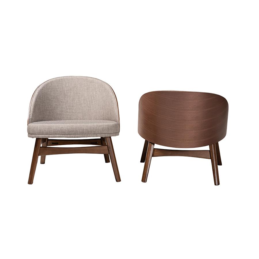 Grey Fabric and Walnut Brown Finished Wood 2-Piece Accent Chair Set