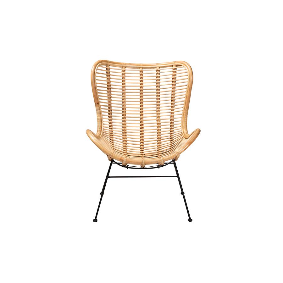 Bohemian Natural Brown Rattan and Black Metal Accent Chair