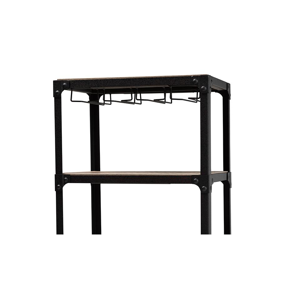 Textured Metal Distressed Oak Finished Wood Mobile Kitchen Bar Wine Cart