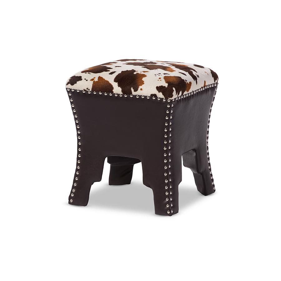 Leather Upholstered Accent Stool with Nail heads