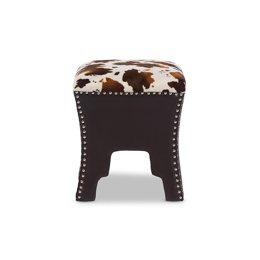 Leather Upholstered Accent Stool with Nail heads